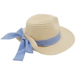 Straw Hat With Ribbon Bow Band And Pinned Back