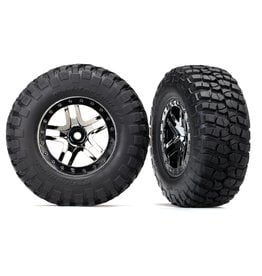 Traxxas TRAXXAS Tires & wheels, assembled, glued (SCT Split-Spoke satin chrome, black beadlock style wheels, BFGoodrich Mud-Terrain  T/A KM2 tires, foam inserts) (2) (4WD f/r, 2WD rear) (TSM rated)