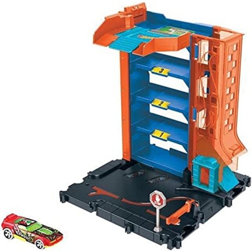 HOT WHEELS ​Hot Wheels City Downtown Car Park Playset, with 1 Hot Wheels Car, Connects to Other Tracks & Playsets, Gift for Kids Ages 4 to 8 Years Old