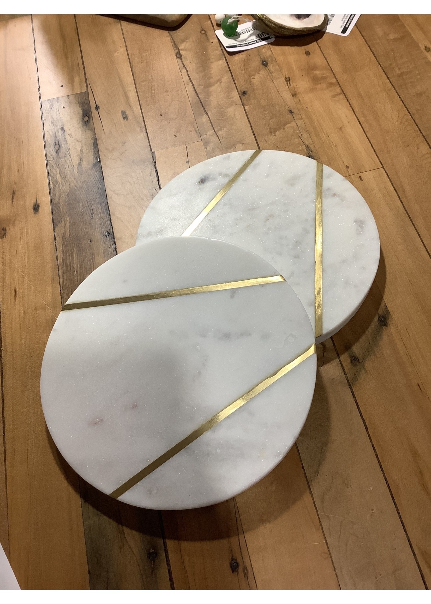 Bidk 8”  round white marble w gold