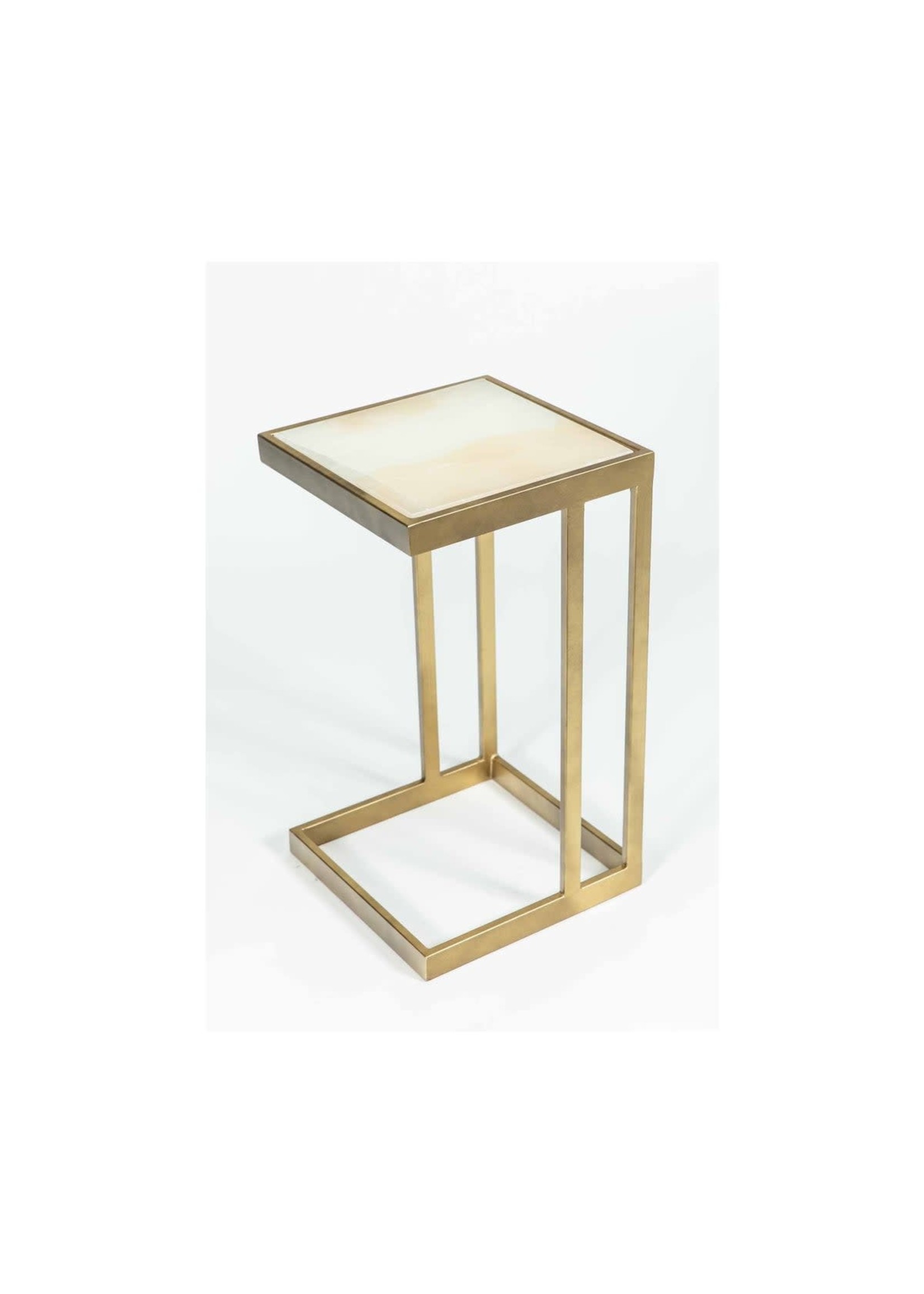 Margo Accent Table in Antique Brass w/ White Onyx