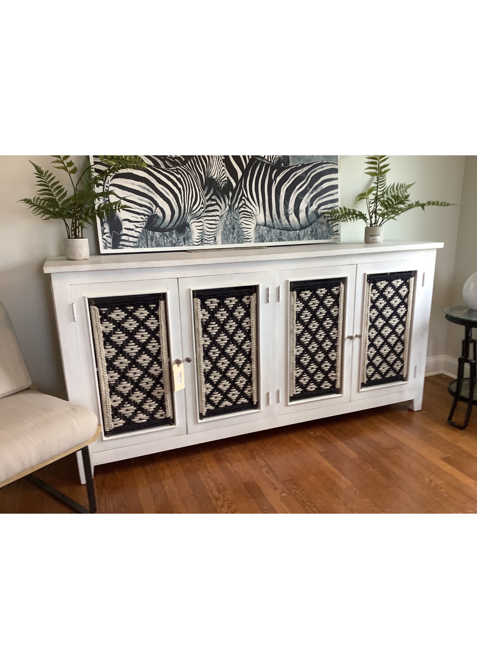 AFD White Macrame 4 Door Cabinet