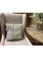 K&K Tabletops Pillow- Woven Ivory with Fringe18x18