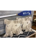K&K Tabletops Pillow- Woven with Big Tassels 18 x18