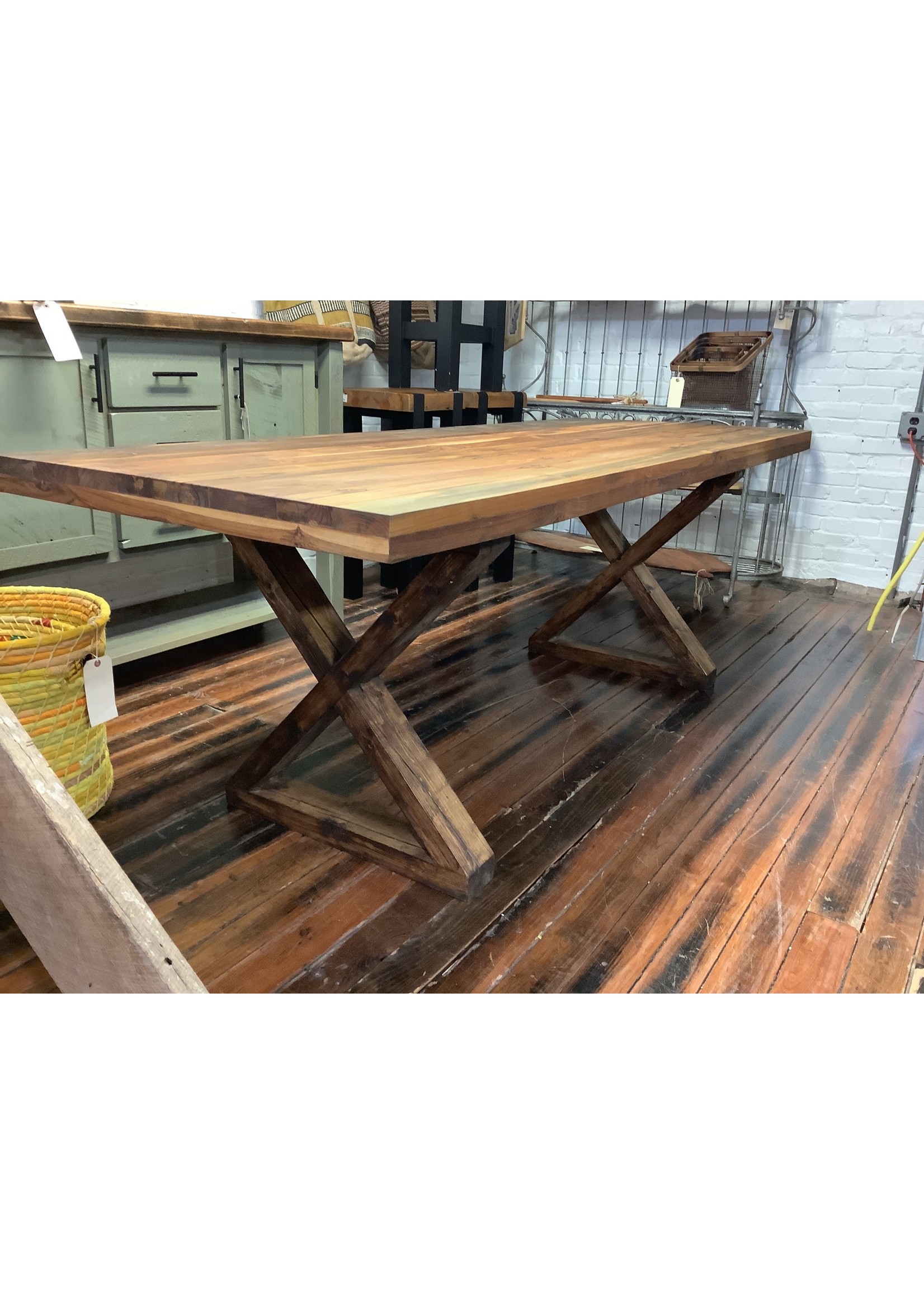 Mango Wood Dining Table X Base 82.5”x31.5” Old Wood Delaware