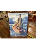 Old Wood Delaware OW Canvas Art - Boat with Red Chain  37.5 x 50 Framed