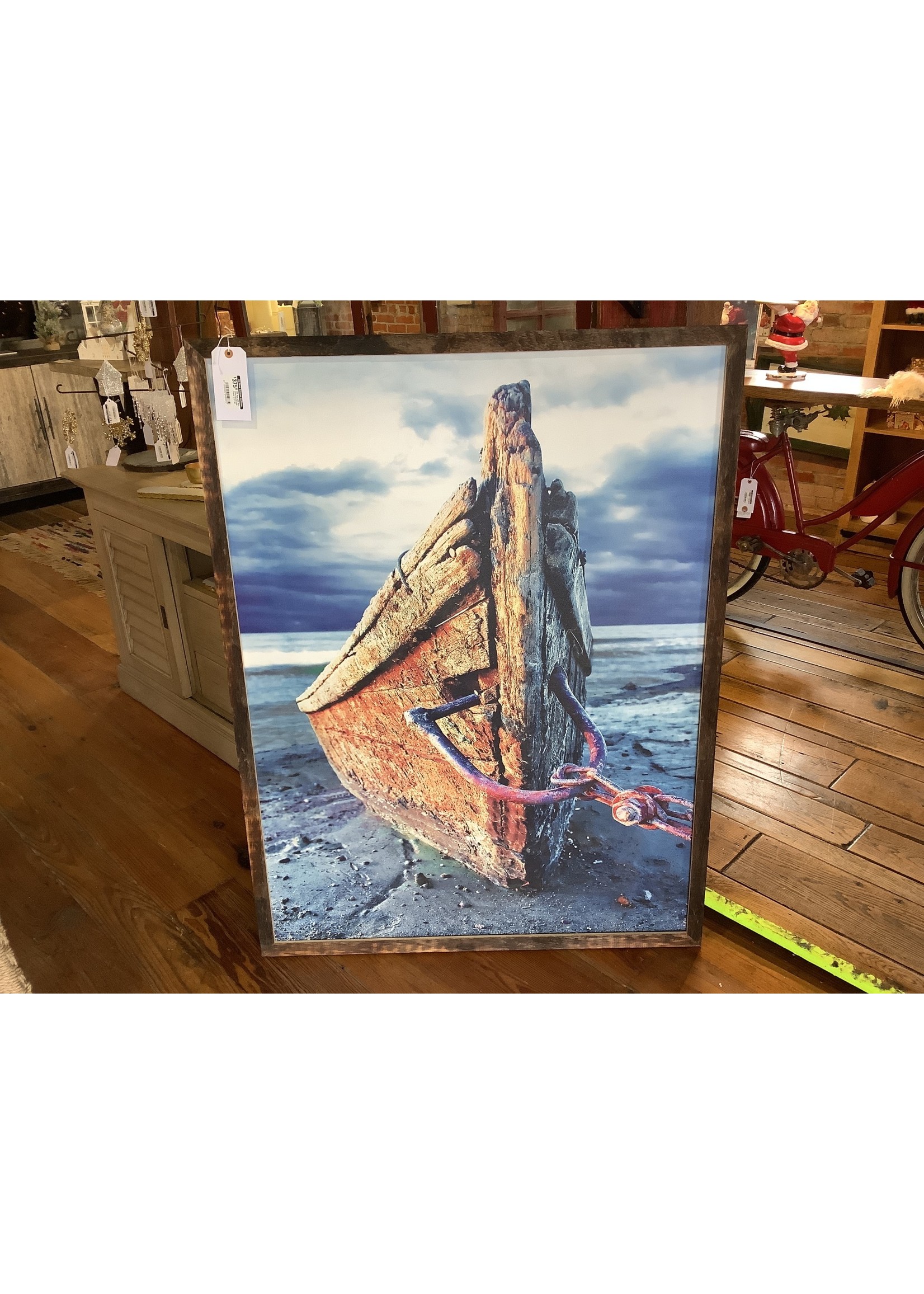 Old Wood Delaware OW Canvas Art - Boat with Red Chain  37.5 x 50 Framed