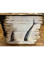 OW Jumping Fish - Burned Plank Art 44 x 35