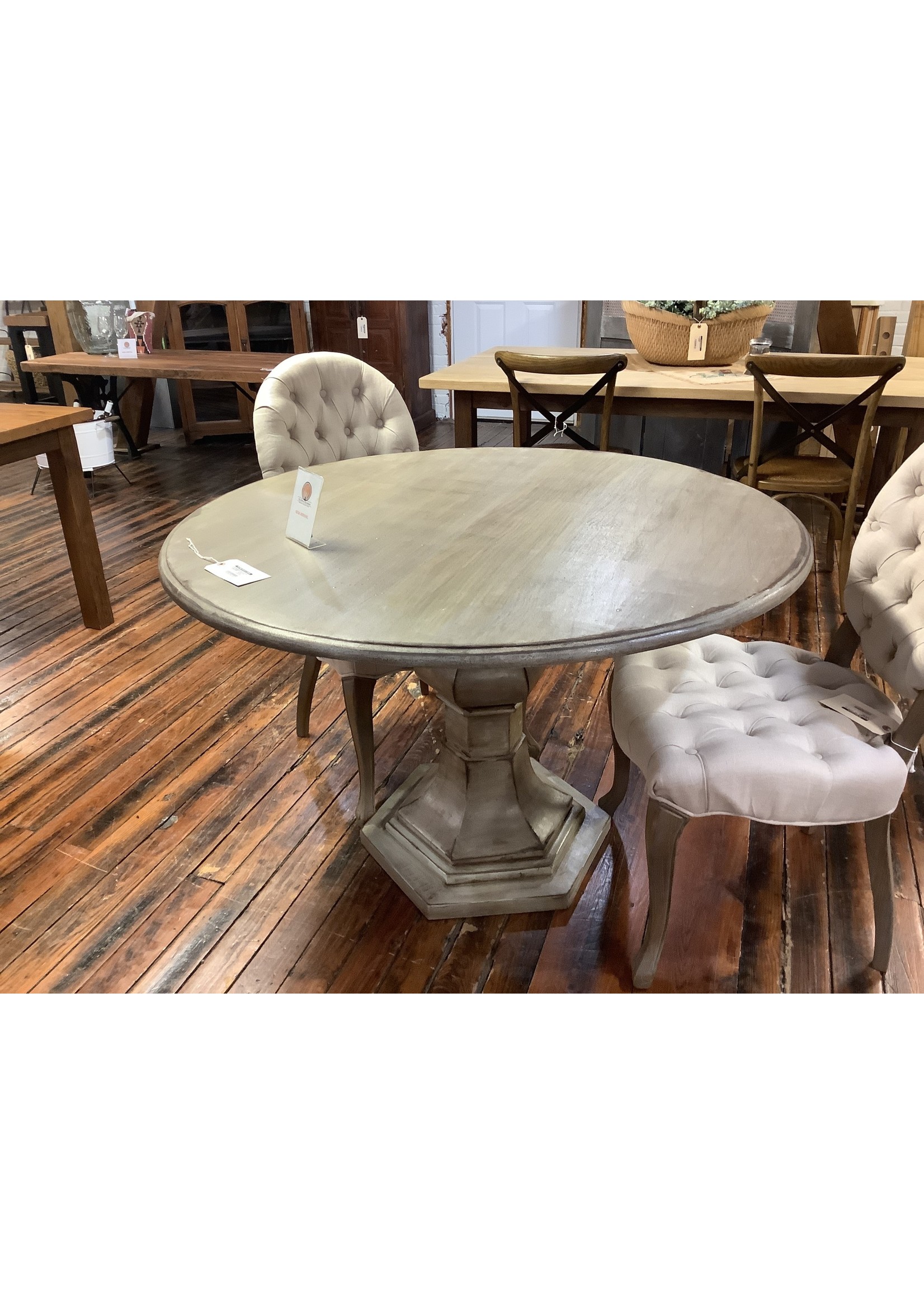 Aged Tan Round Dining Table Pedestal 48"x48"x30"