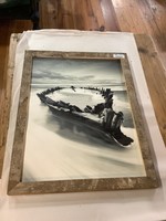 Old Wood Delaware OW Canvas Art - Black and White Sunken Ship 20x26 Framed