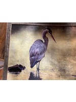 Old Wood Delaware OW Canvas Art - Blue Heron Standing in Water 26x20  Framed