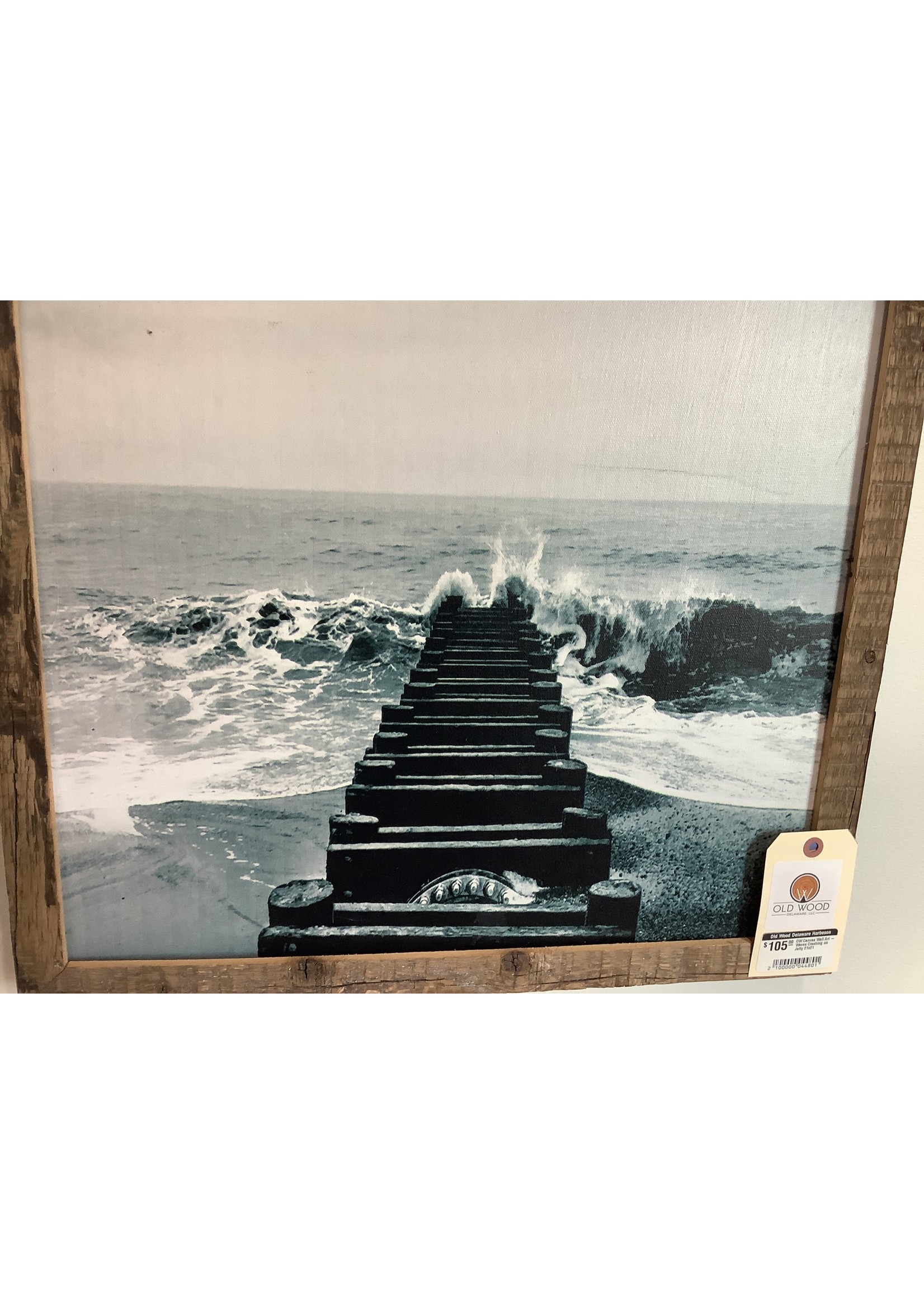 Old Wood Delaware OW Canvas Wall Art - Waves Crashing on Jetty 21x21