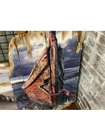OW Boat w/Red Chain Burned Board Wall Art 35 x 24