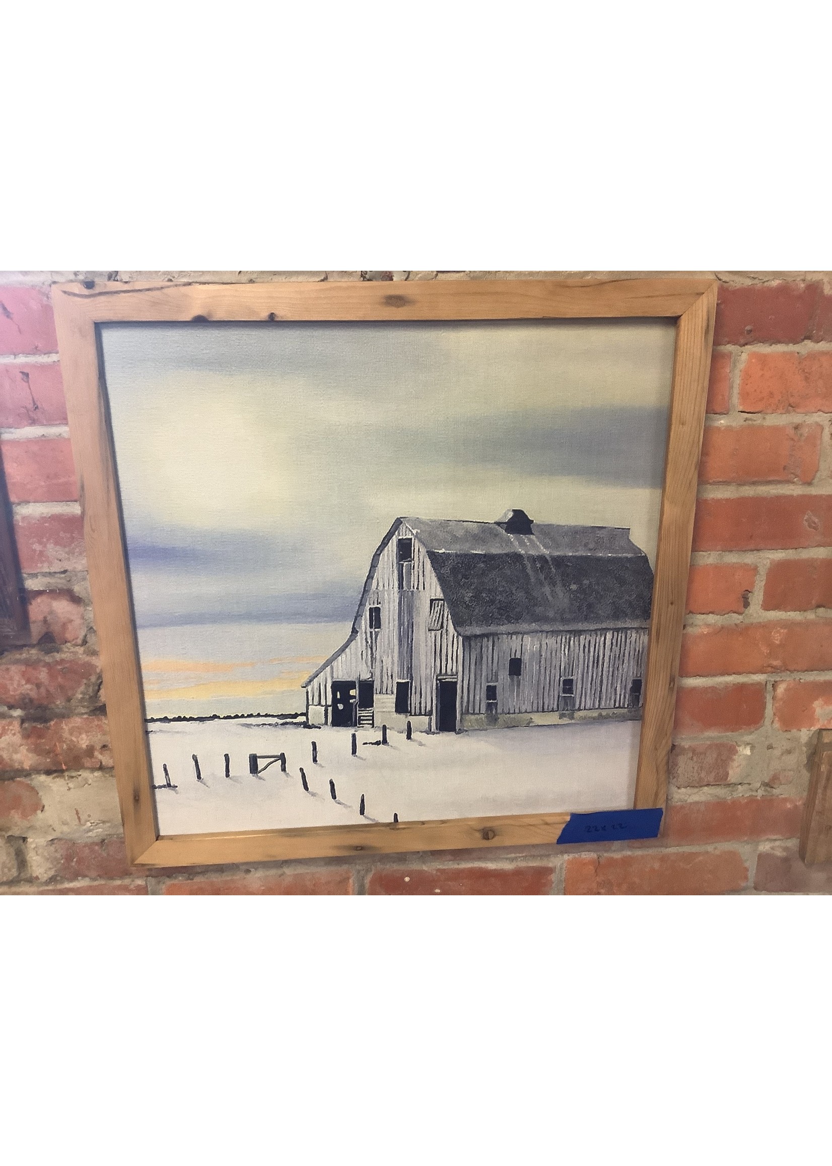 Old Wood Delaware OW Framed Canvas Art - Barn in Snow 22x22