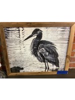 Old Wood Delaware OW Framed Canvas Art - Black and White Single Crane 22x18