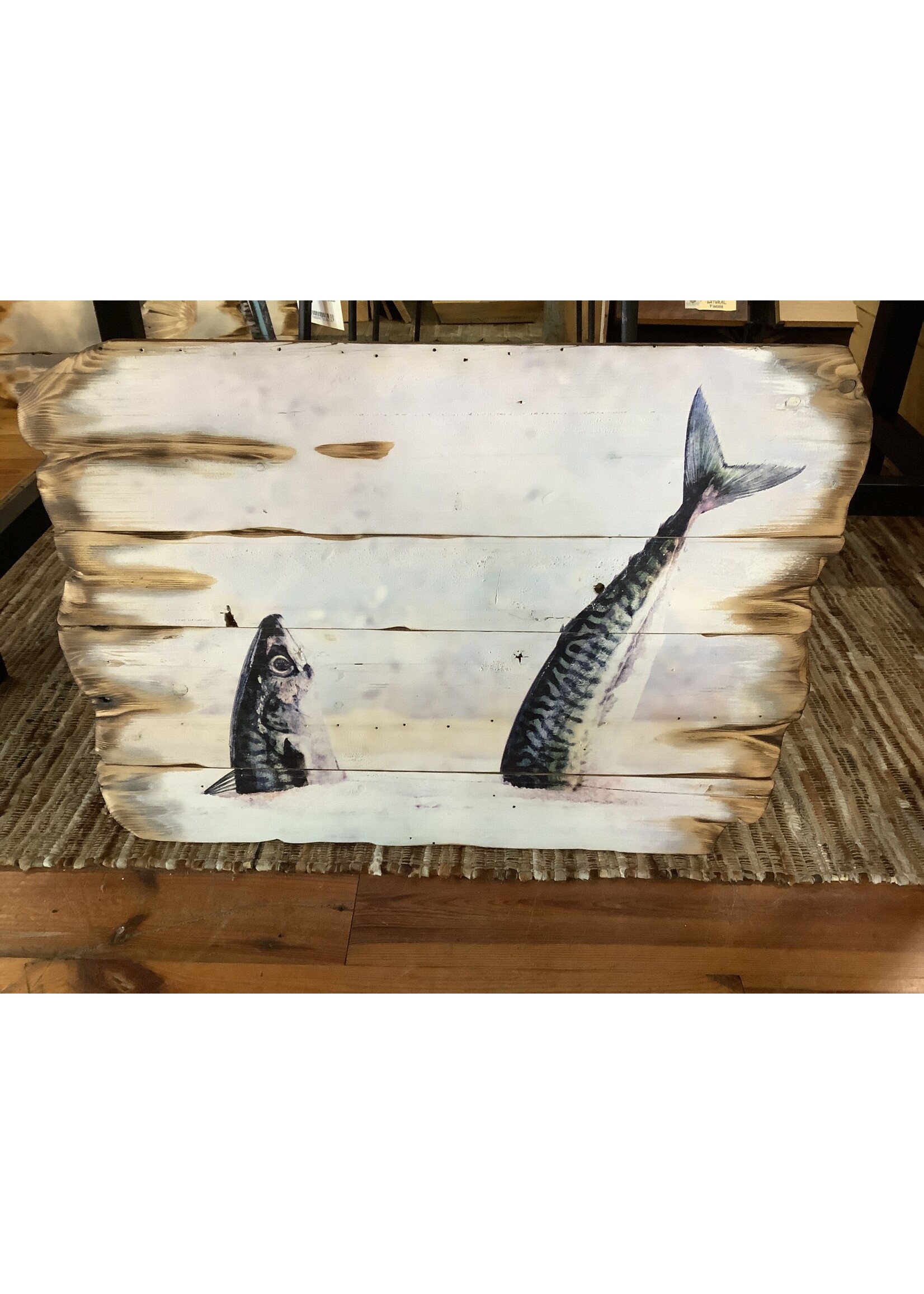 Old Wood Delaware OW Jumping Fish - Burned Plank Art 36x24