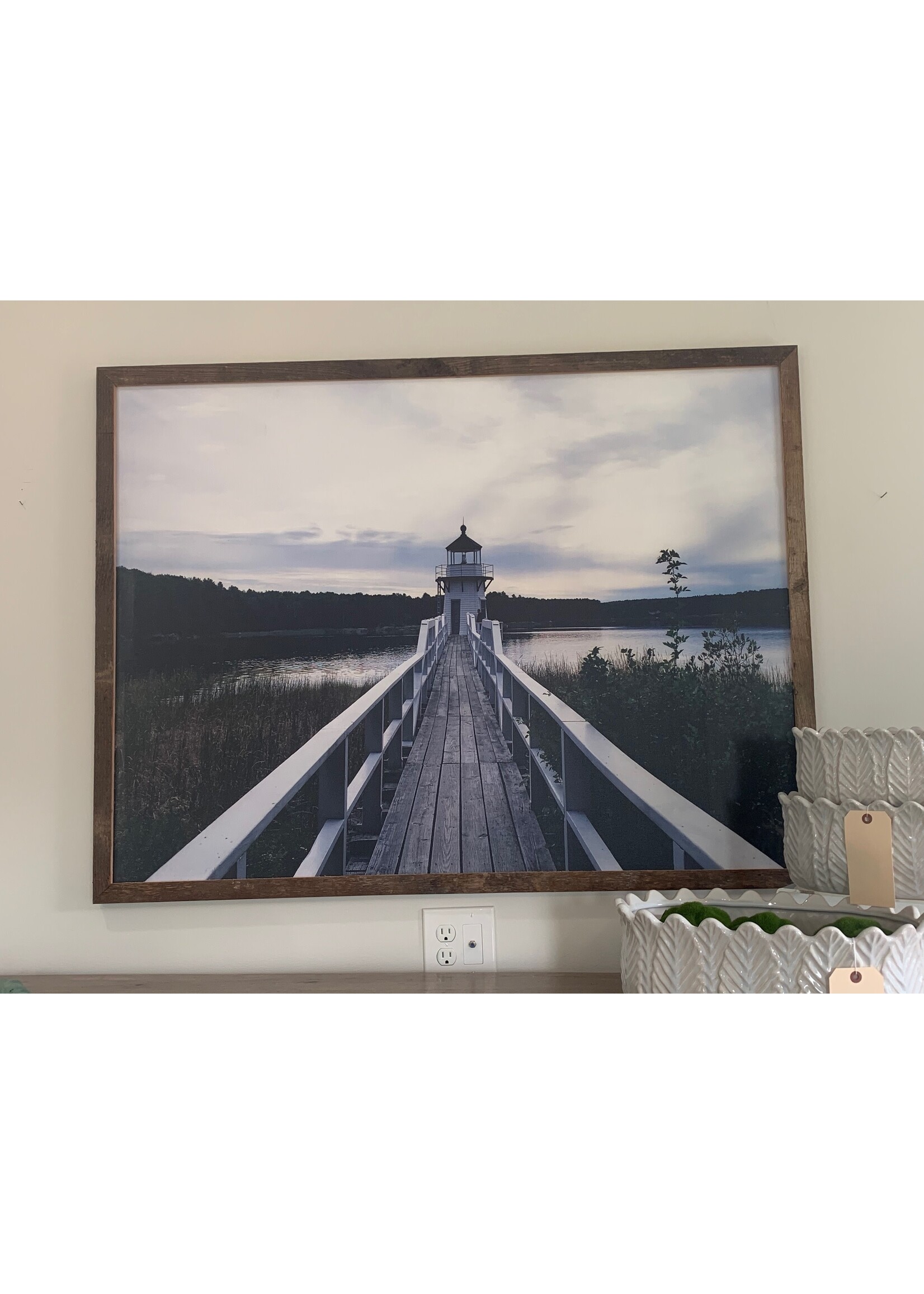 Old Wood Delaware OW Canvas Art - Dock & Lighthouse  49.25 x 37.25 Framed