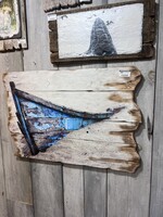 Old Wood Delaware OW Blue Bow of Boat in Sand Burned Board Wall Art 35 x 24