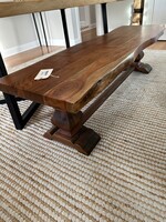 AFD/Bramble/OW Suar wood bench with double pedestal base