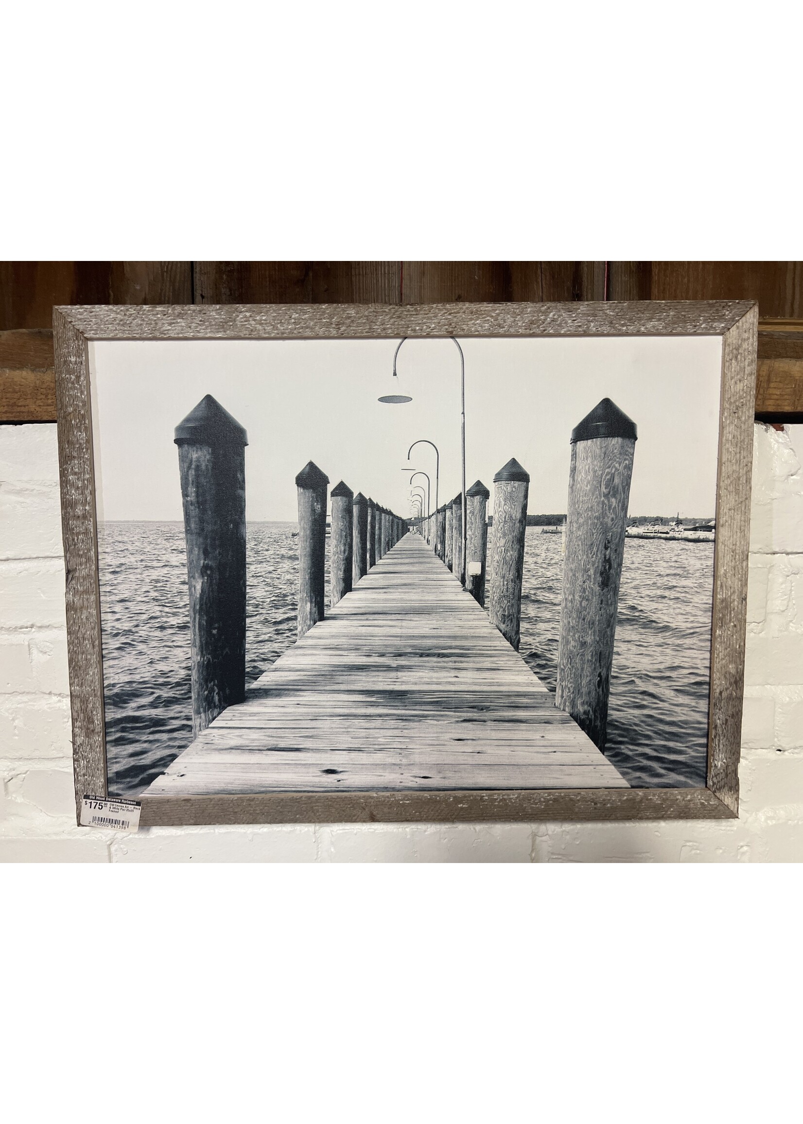 OW Canvas Wall Art Framed - 25" x 20" - Black & White Pier