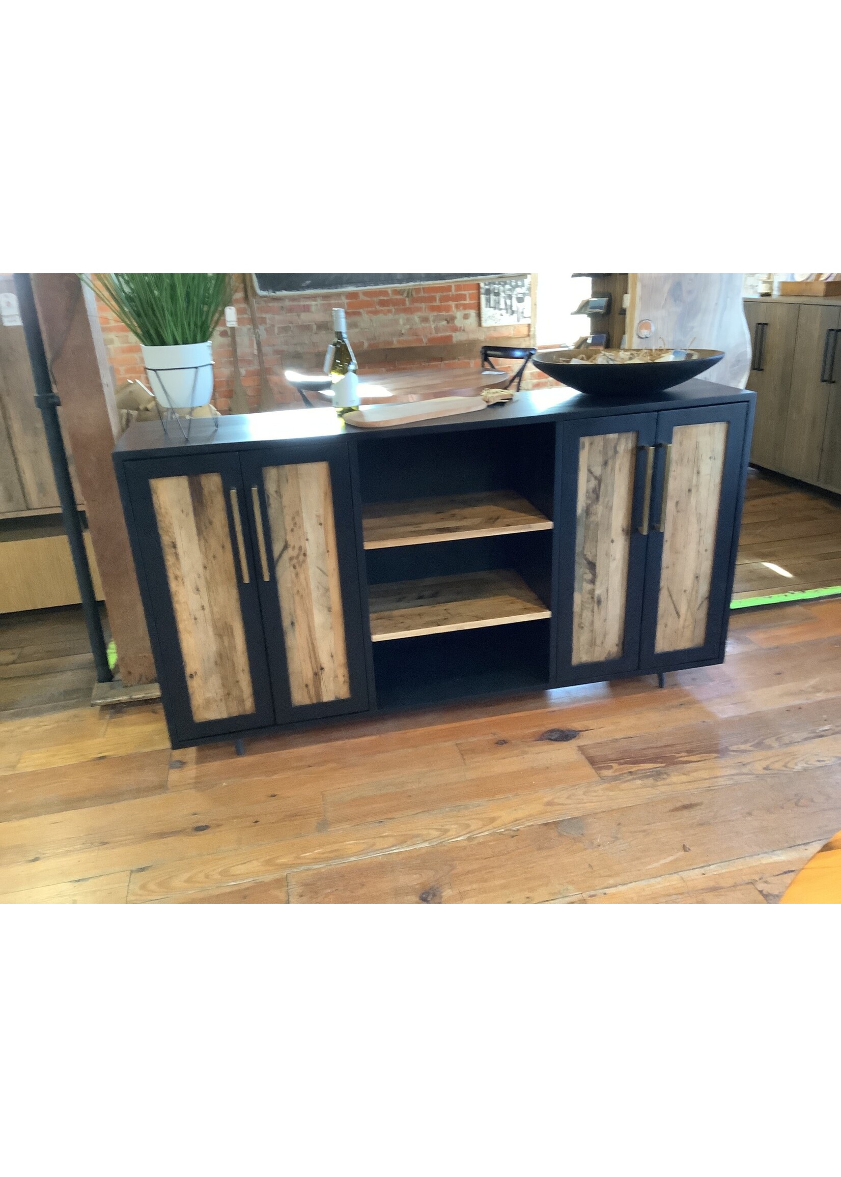 Old Wood Delaware OW EveryHome WPOF 4 Dr 2 Shelf Cabinet Black w/ MFF Doors 72"Lx16"Dx40"H