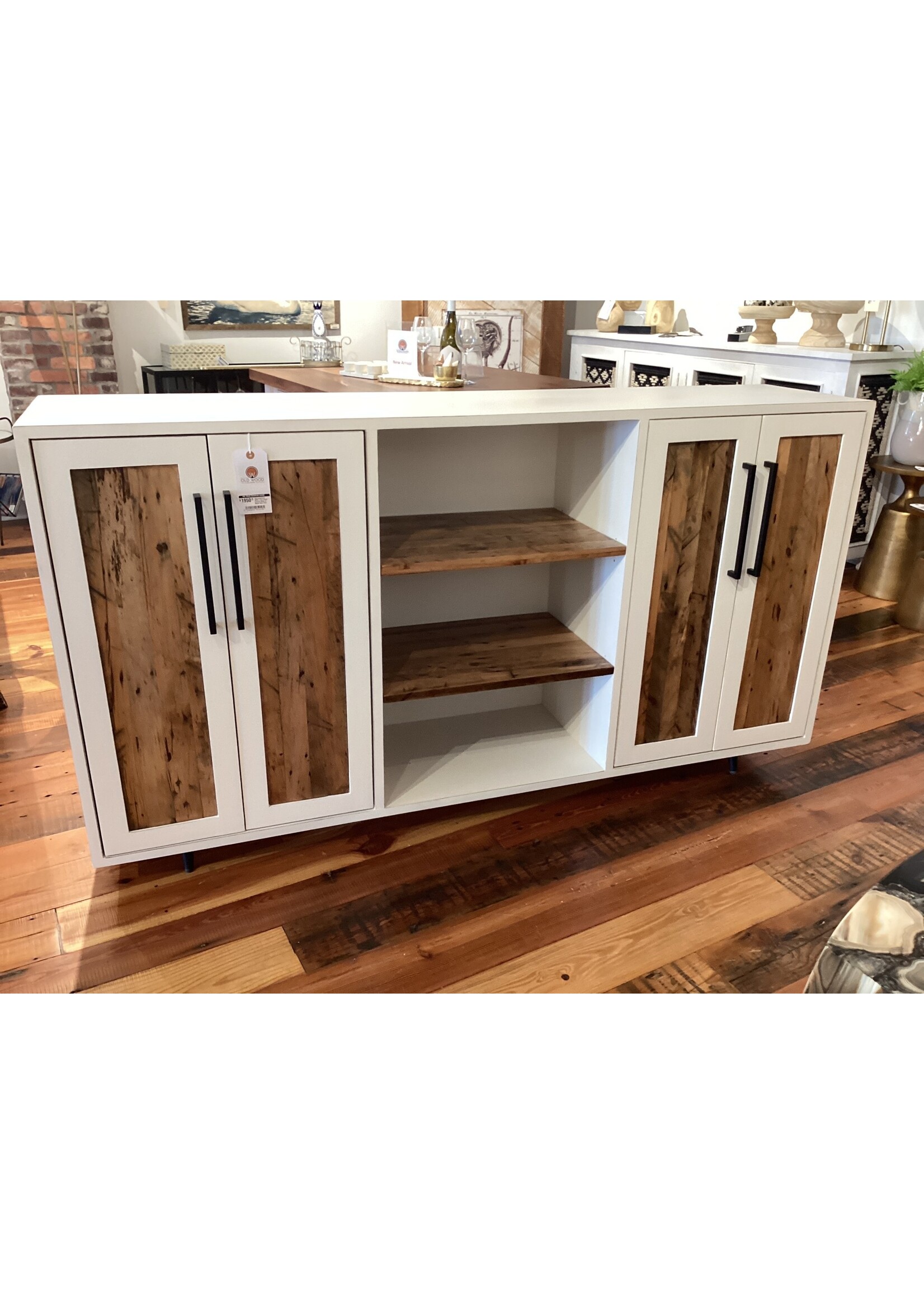 Old Wood Delaware OW EveryHome WPOF 4 Dr 2 Shelf Cabinet White w/ Maple Factory Floor Doors 72"Lx26"Dx40"H