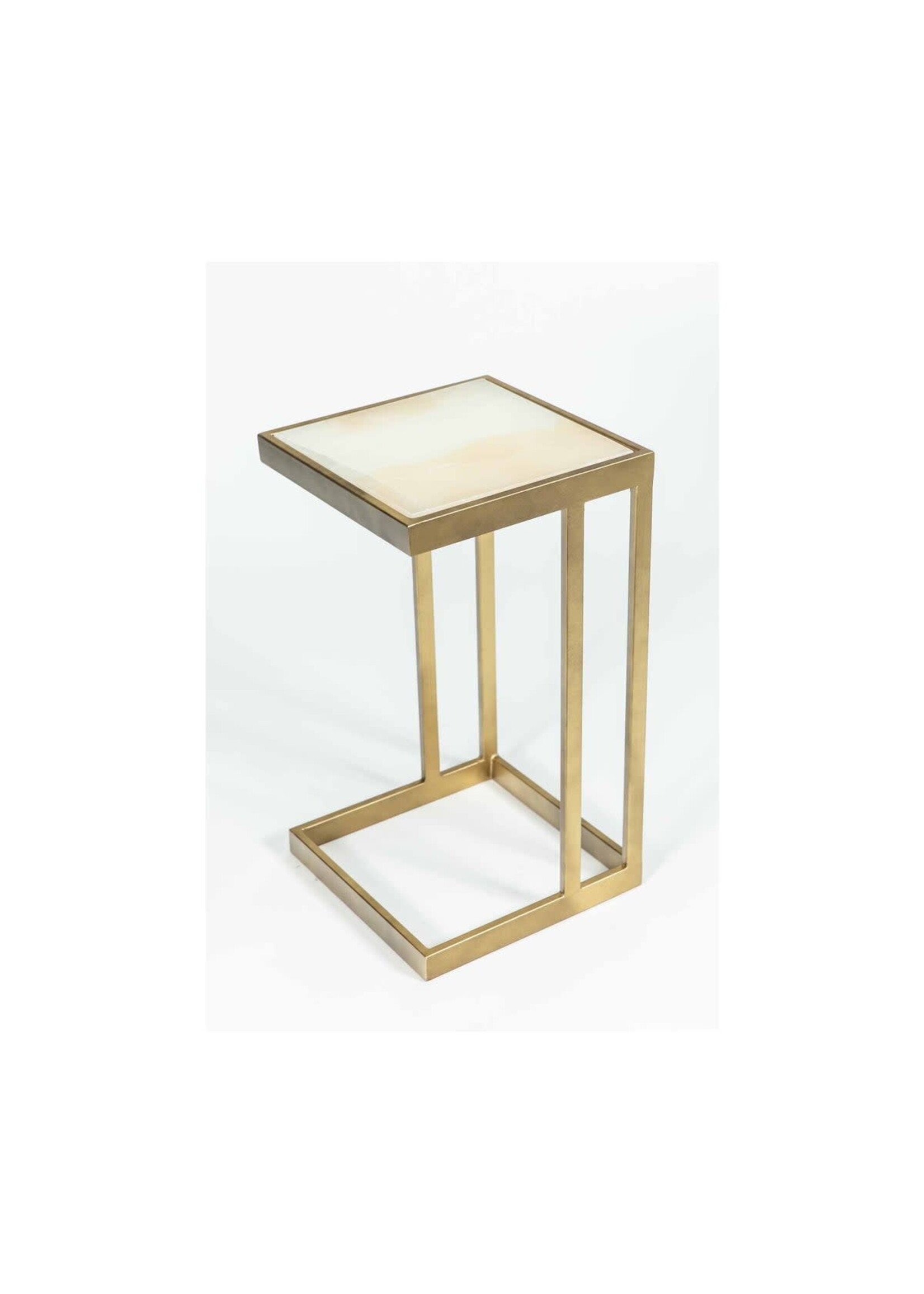 Prima Design Studio Margo Accent Table in Antique Brass w/ White Onyx
