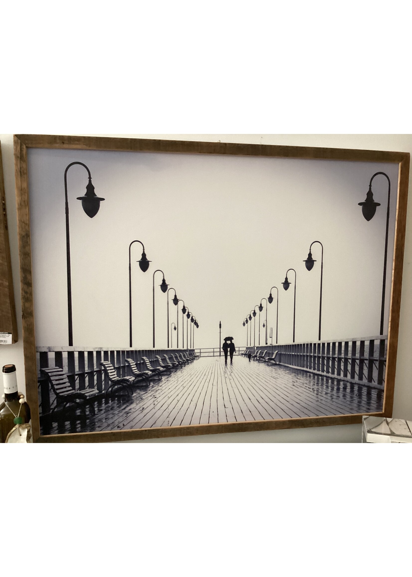 Old Wood Delaware OW Canvas Wall Art Black and White Couple on Pier 42x32
