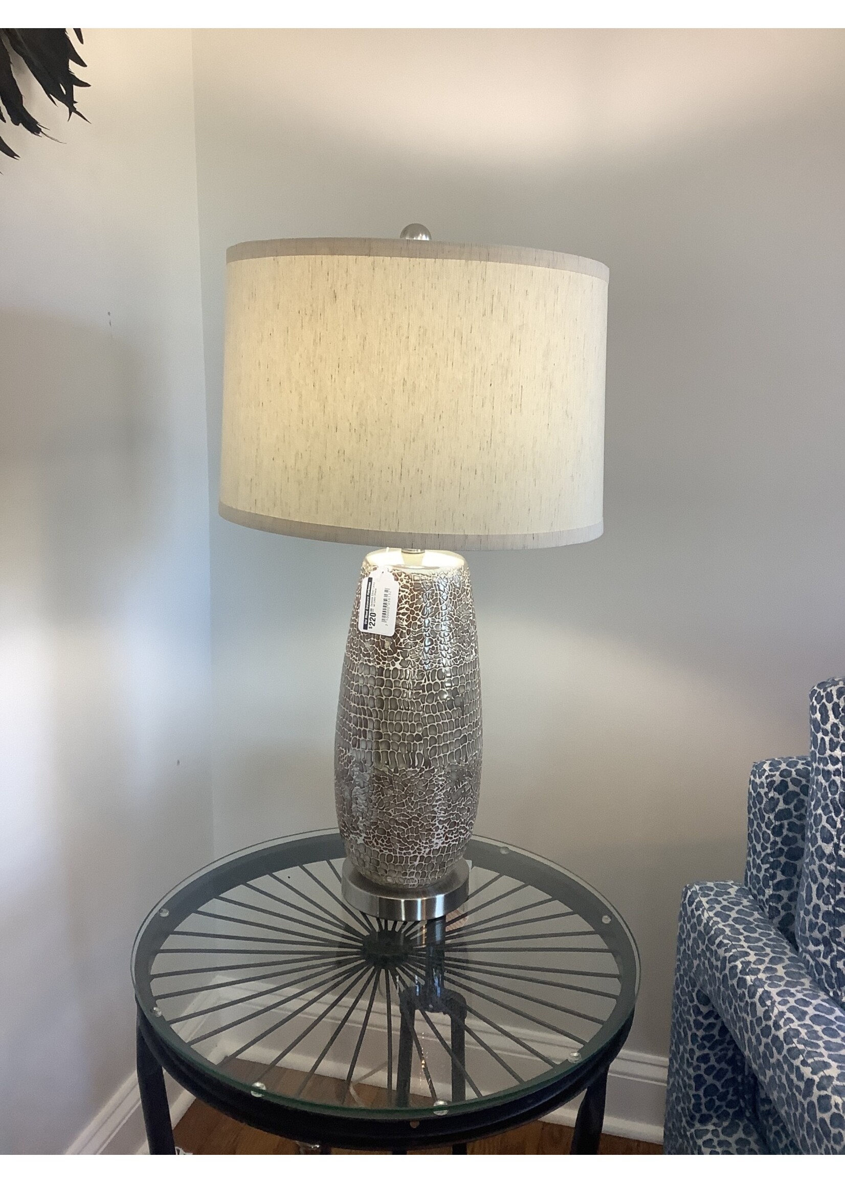 Crestview Collection Ceramic Silver Lamp  w/ Linen Shade