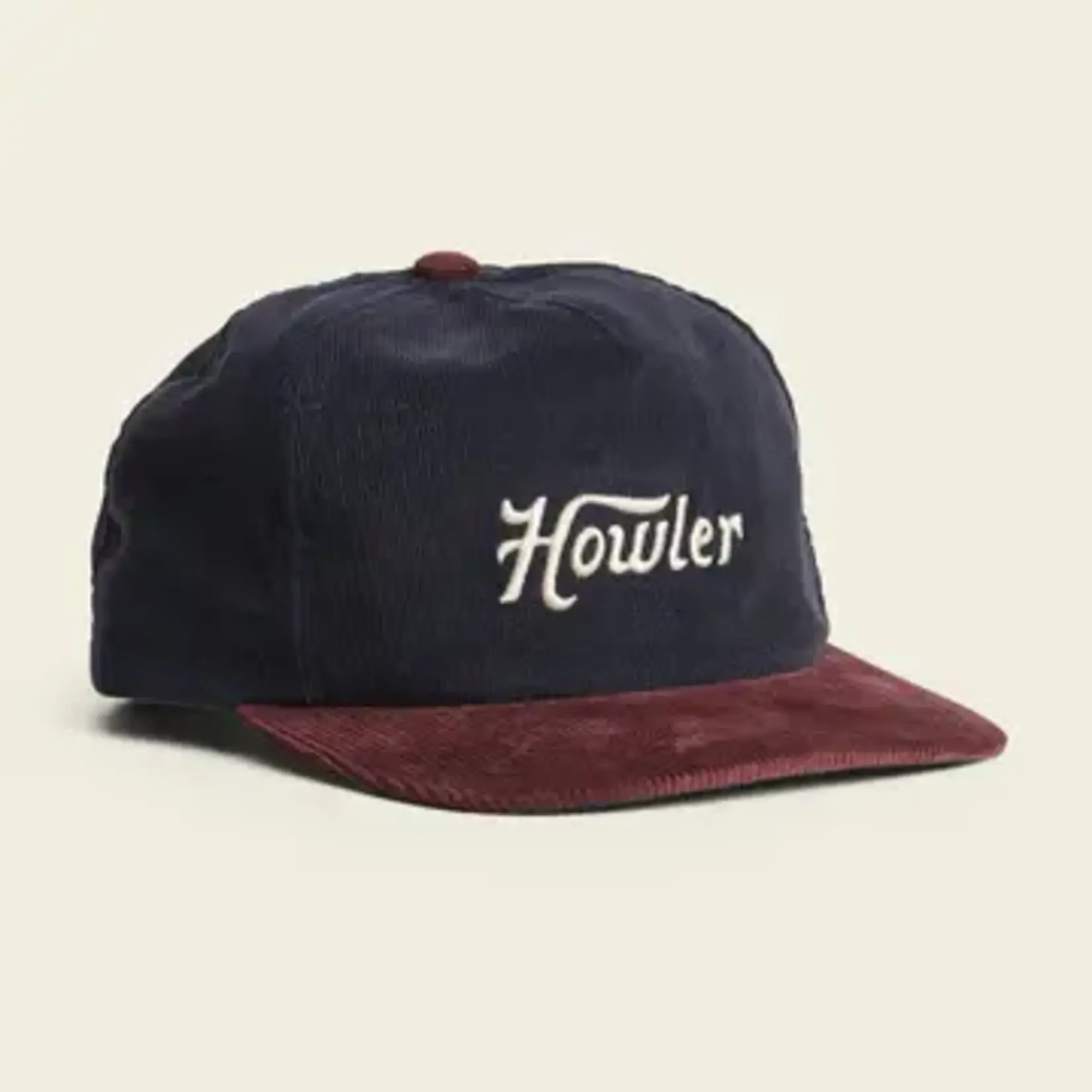 Howler Bros. Unstructured Snapback: Howler Script - Navy/Burgundy