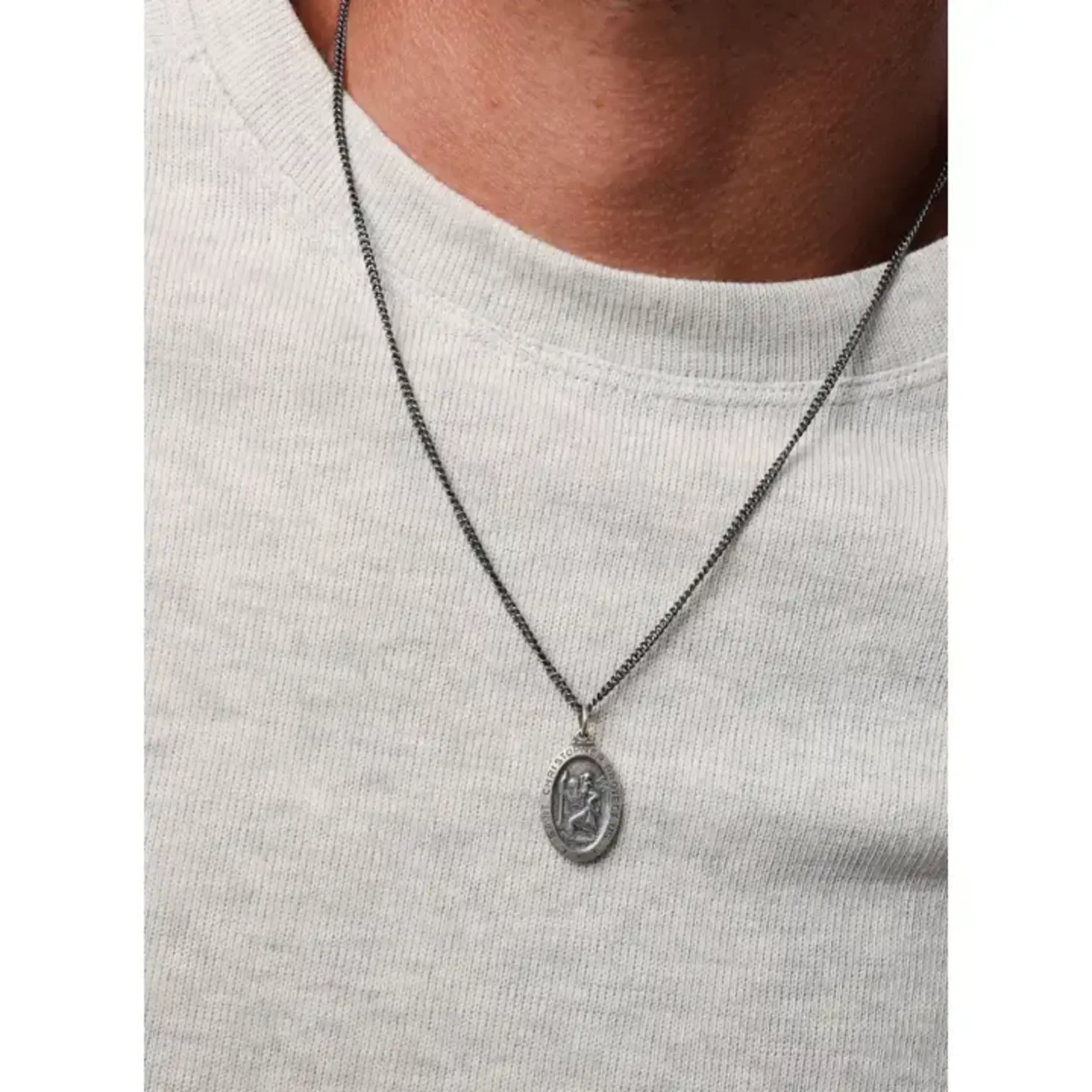 We Are All Smith 24" Saint Christopher Sterling Silver Oval Medal Necklace