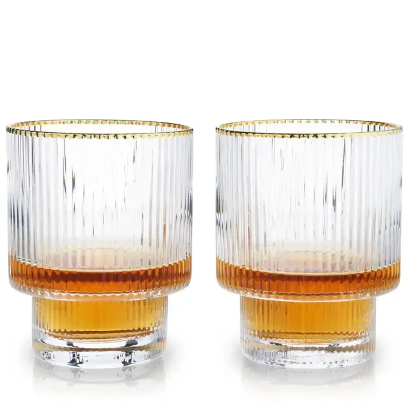 Viski Meridian Deco Gold-Rimmed Crystal Tumblers - Set of 2