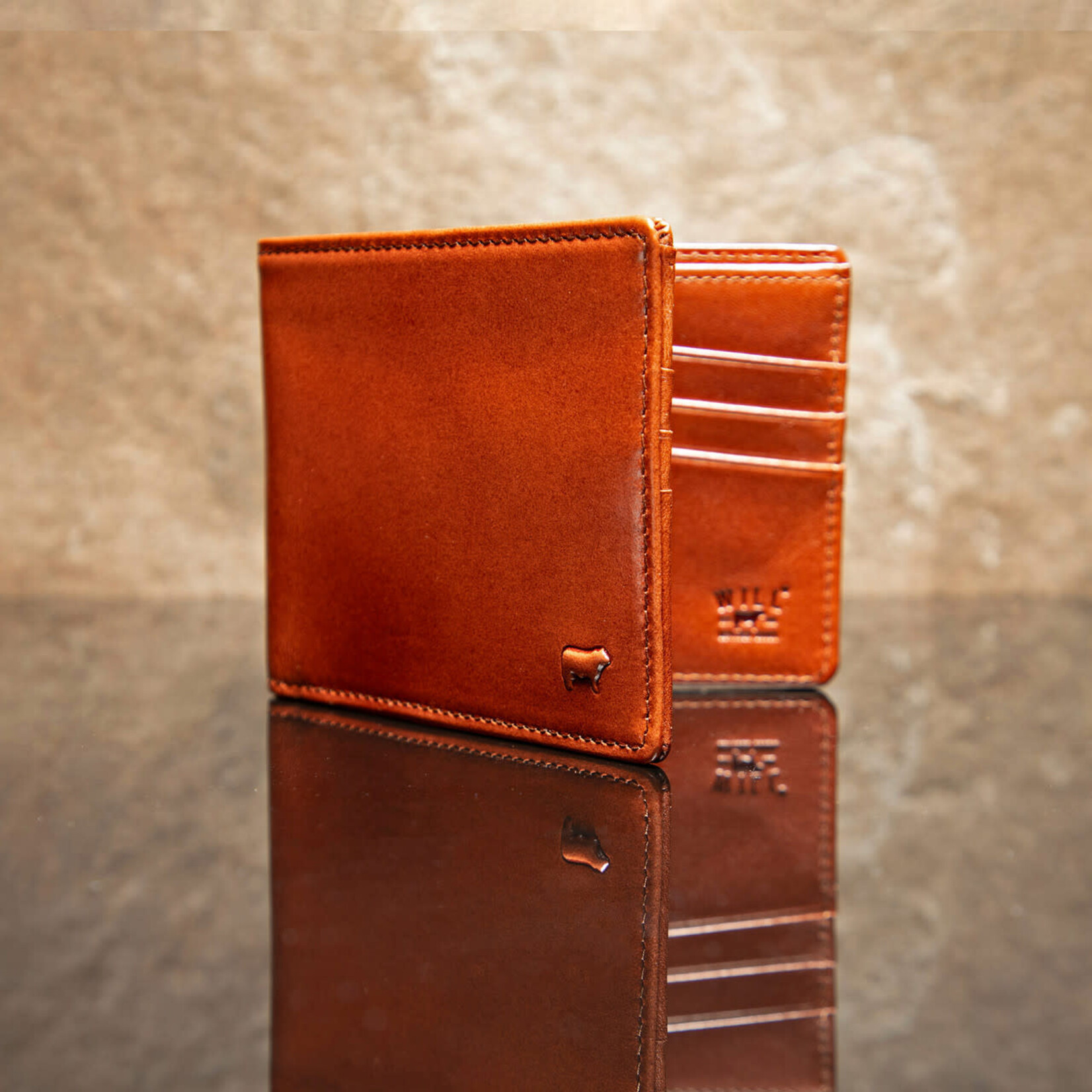 Will Leather Goods Italian Glazed Calf Skin Billfold w/ID - Cognac
