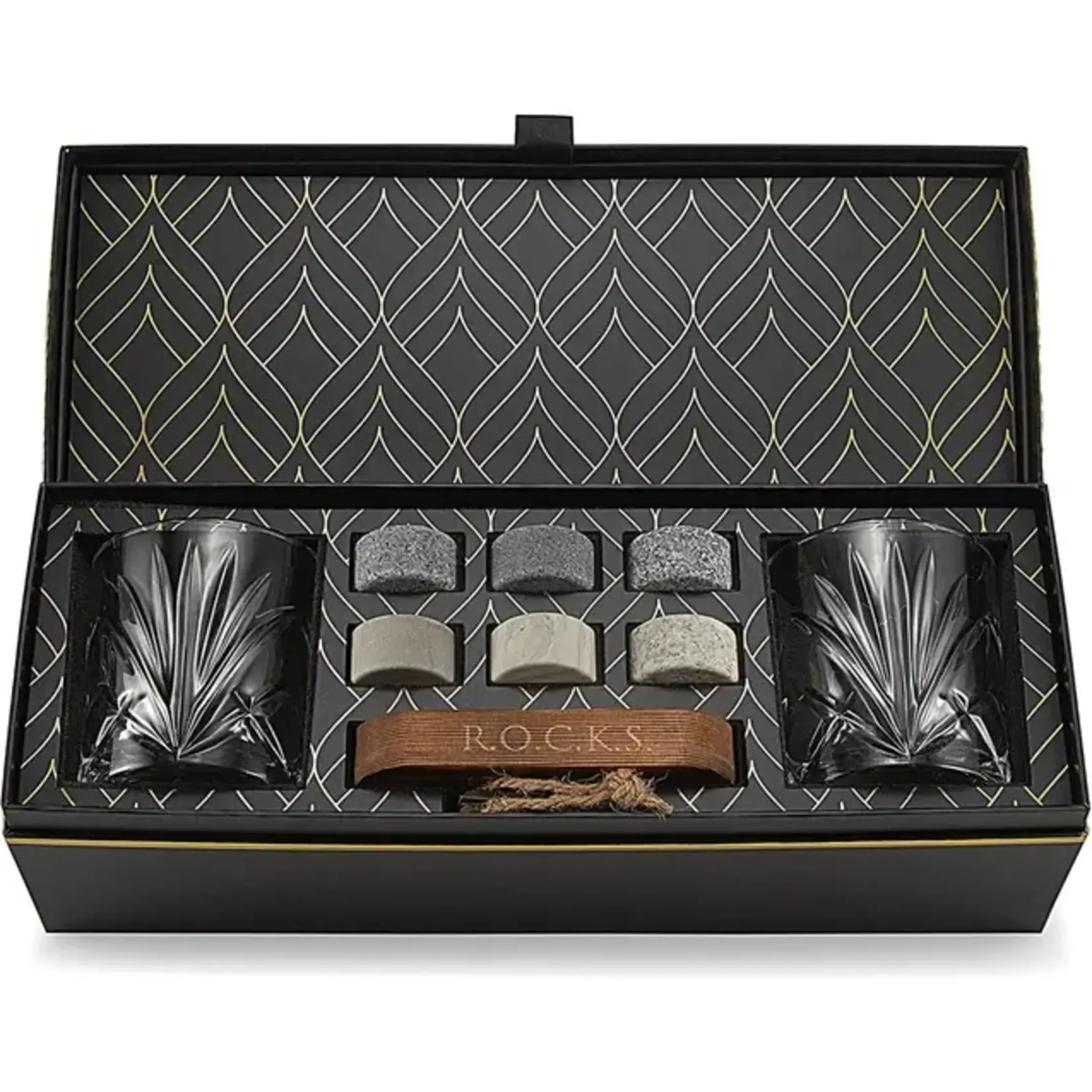 R.O.C.K.S. Whiskey Chilling Stones Connoisseur's Set - Palm Whiskey Glass Edition