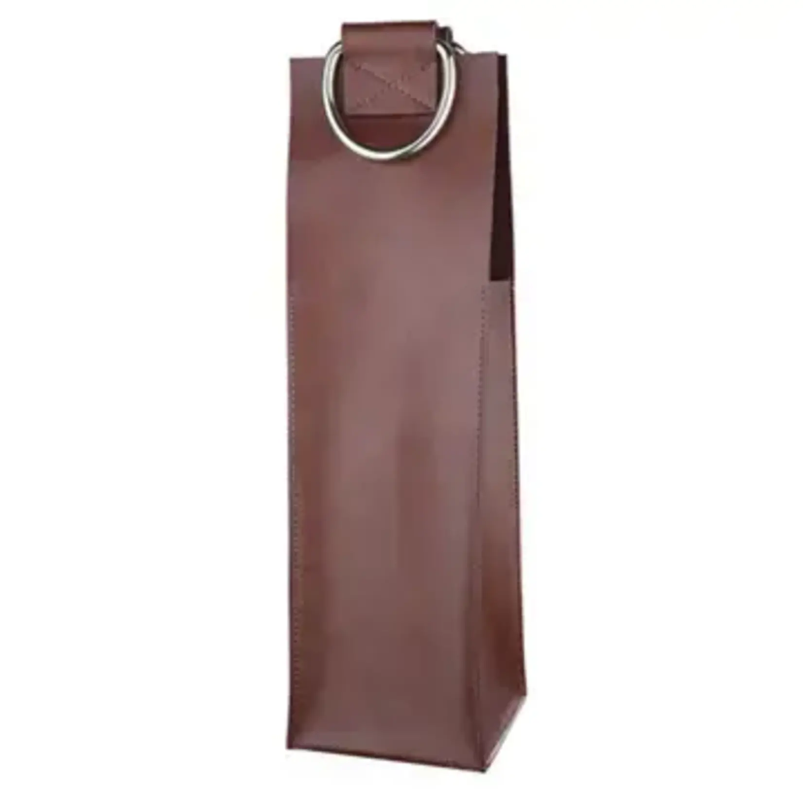 Viski Faux Leather Single Bottle Wine Tote - Brown