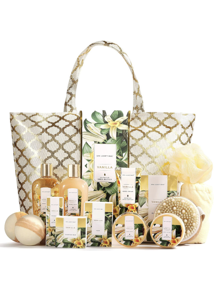 Spa Luxetique Gift Set for Women - 15 Pcs Vanilla Scent Gift Bath Baskets 