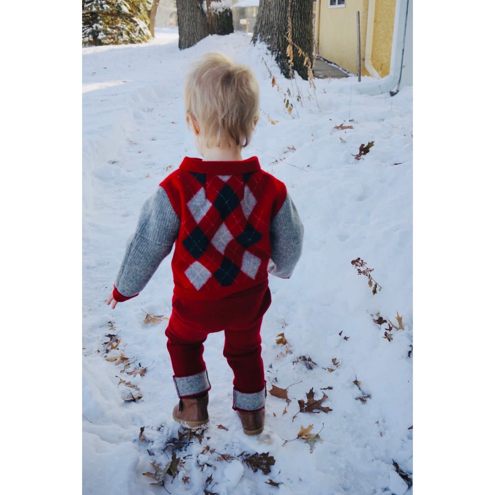 Red and Grey Jacket ( diamond pattern on back) felted thick Merino
