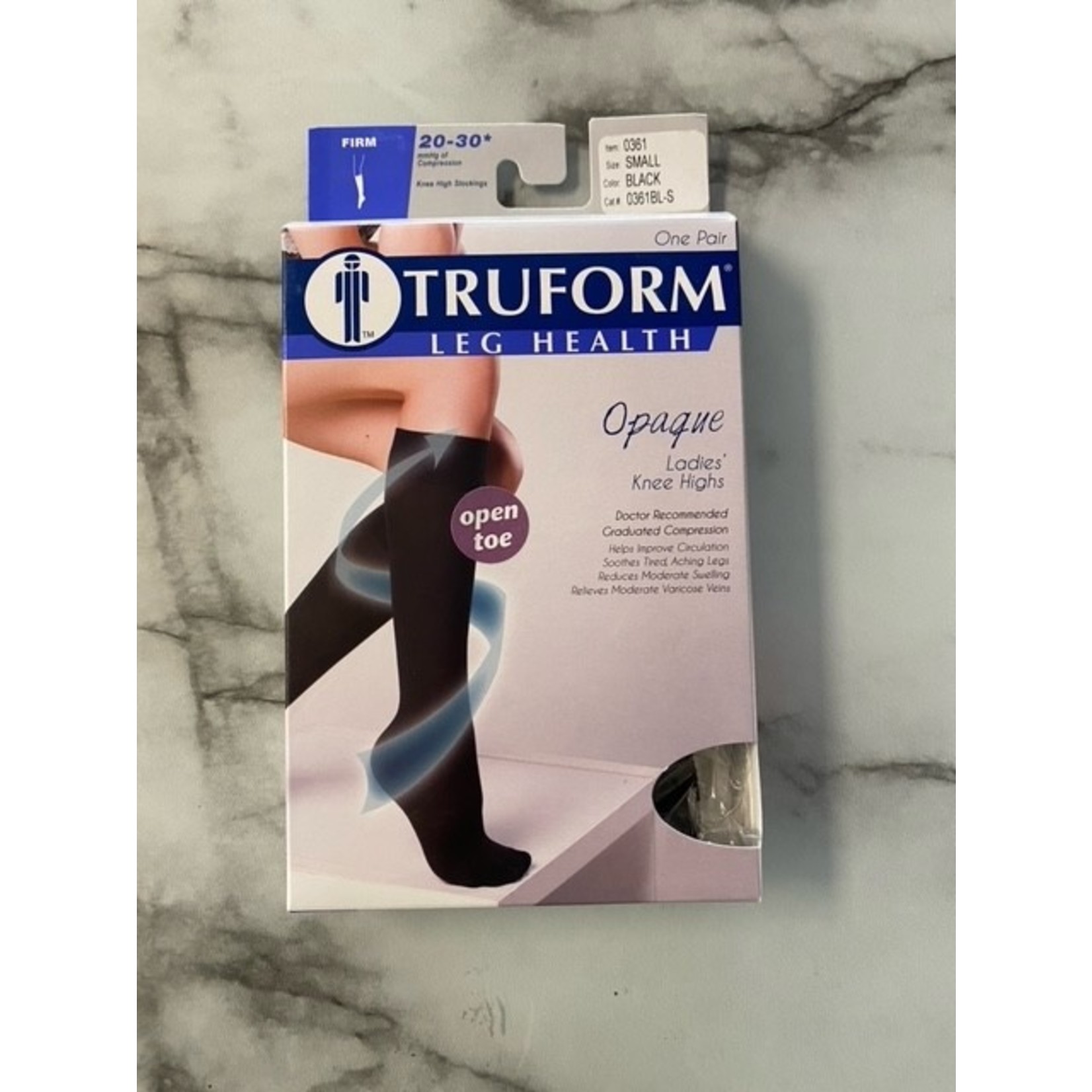 TRUFORM LADIES OPAQUE KNEE HIGH STOCKINGS 20-30 FIRM OPEN TOE