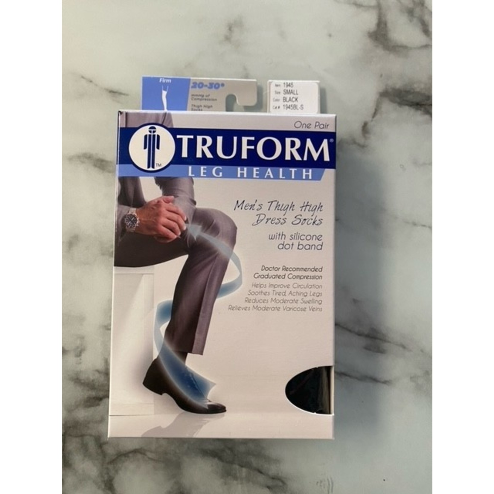 TRUFORM MENS THIGH HIGH DRESS SOCKS W/SILICONE DOT BAND BLACK 20-30 FIRM