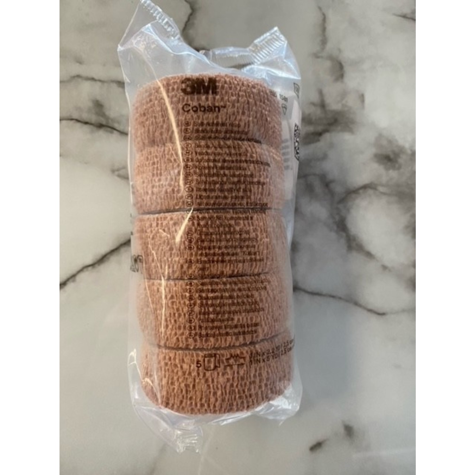 3M Coban Cohesive Bandage, Tan,  1 Inch X 5 Yard, 5 Pack