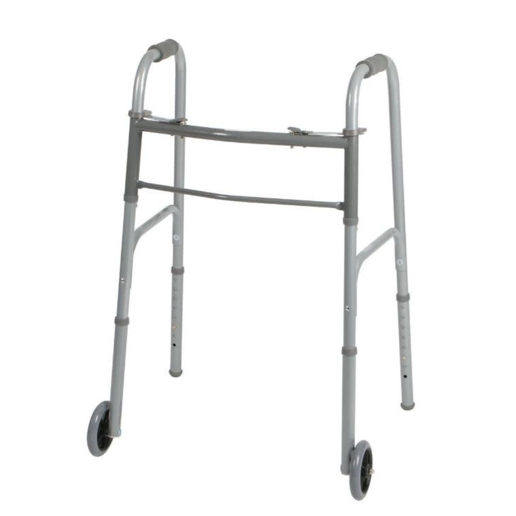 Medline 2-Button Folding Walker with 5" Wheels, Aluminum