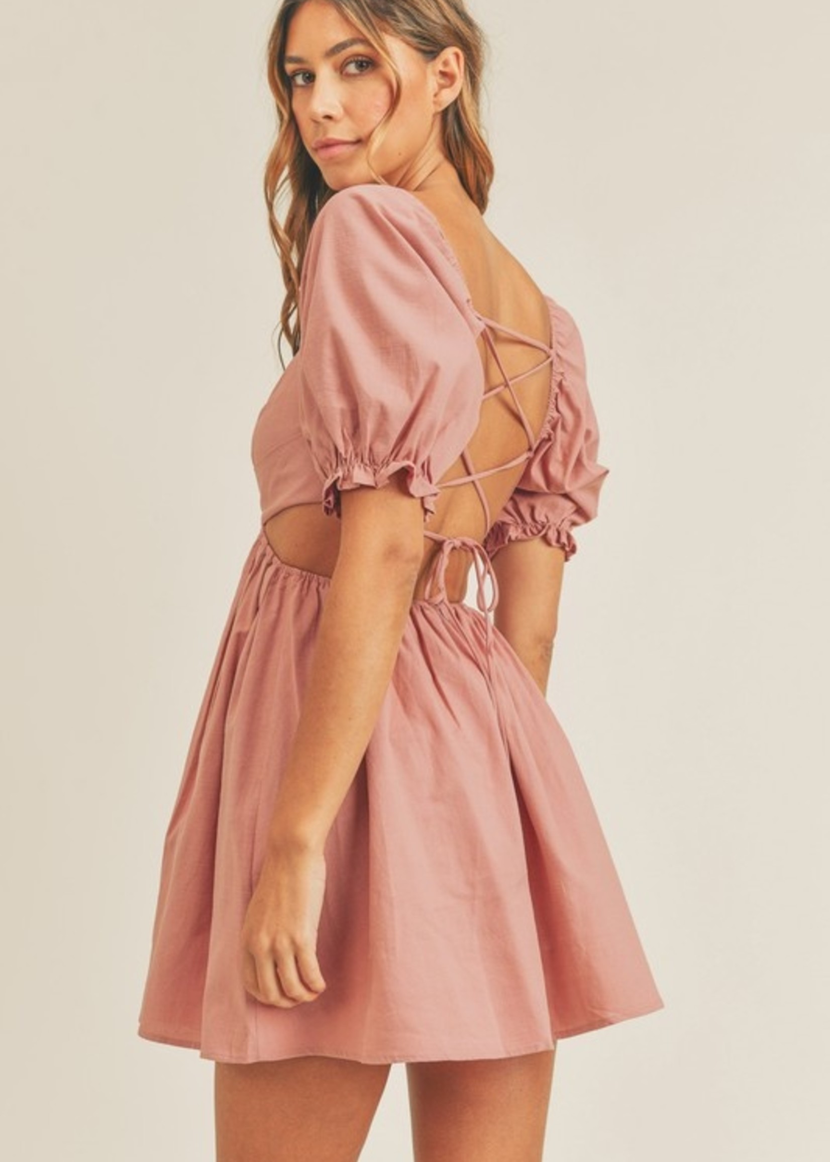 Backless Puff Sleeve Babydoll Dress