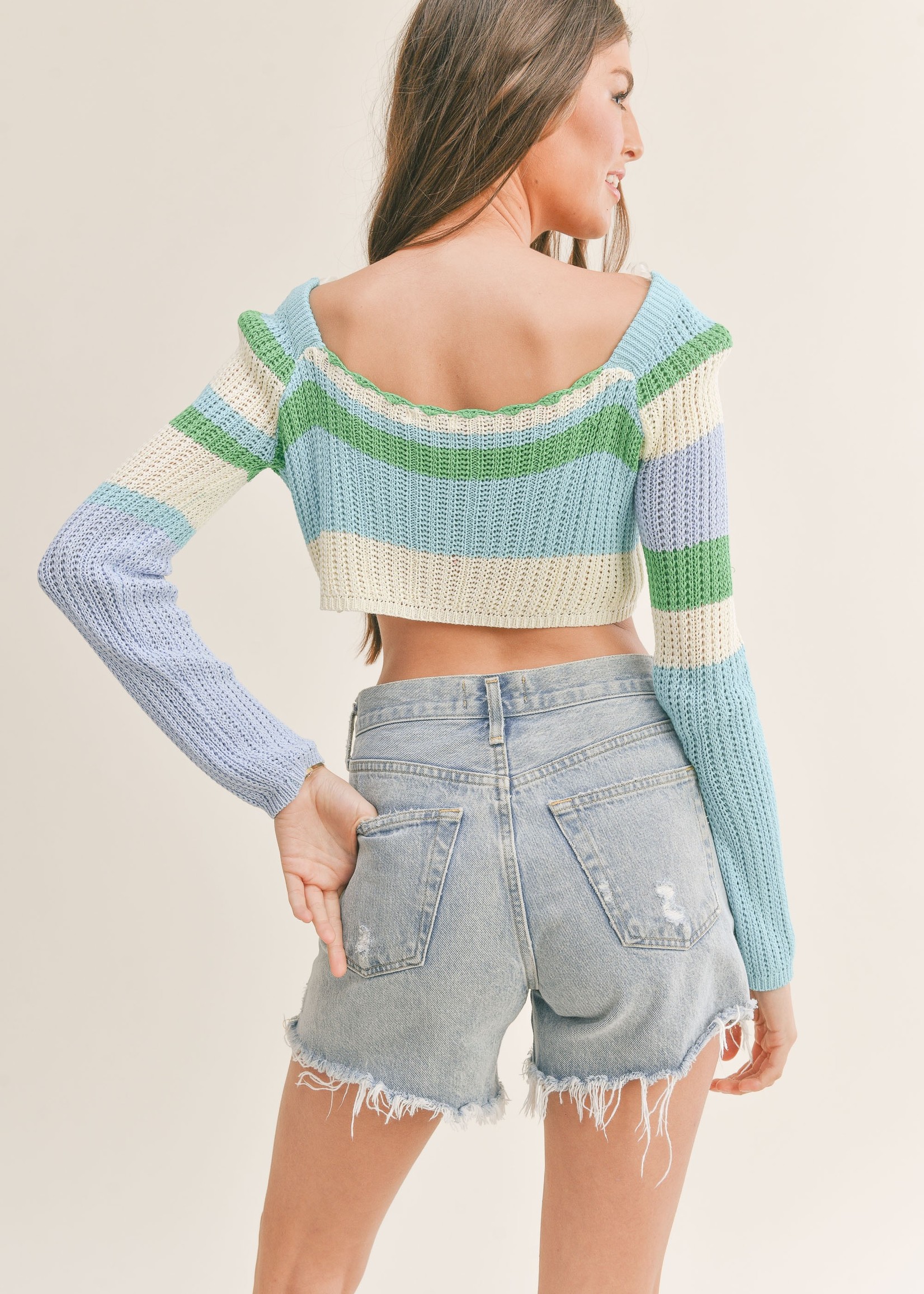 Stripes Knit Slouchy Crop Top