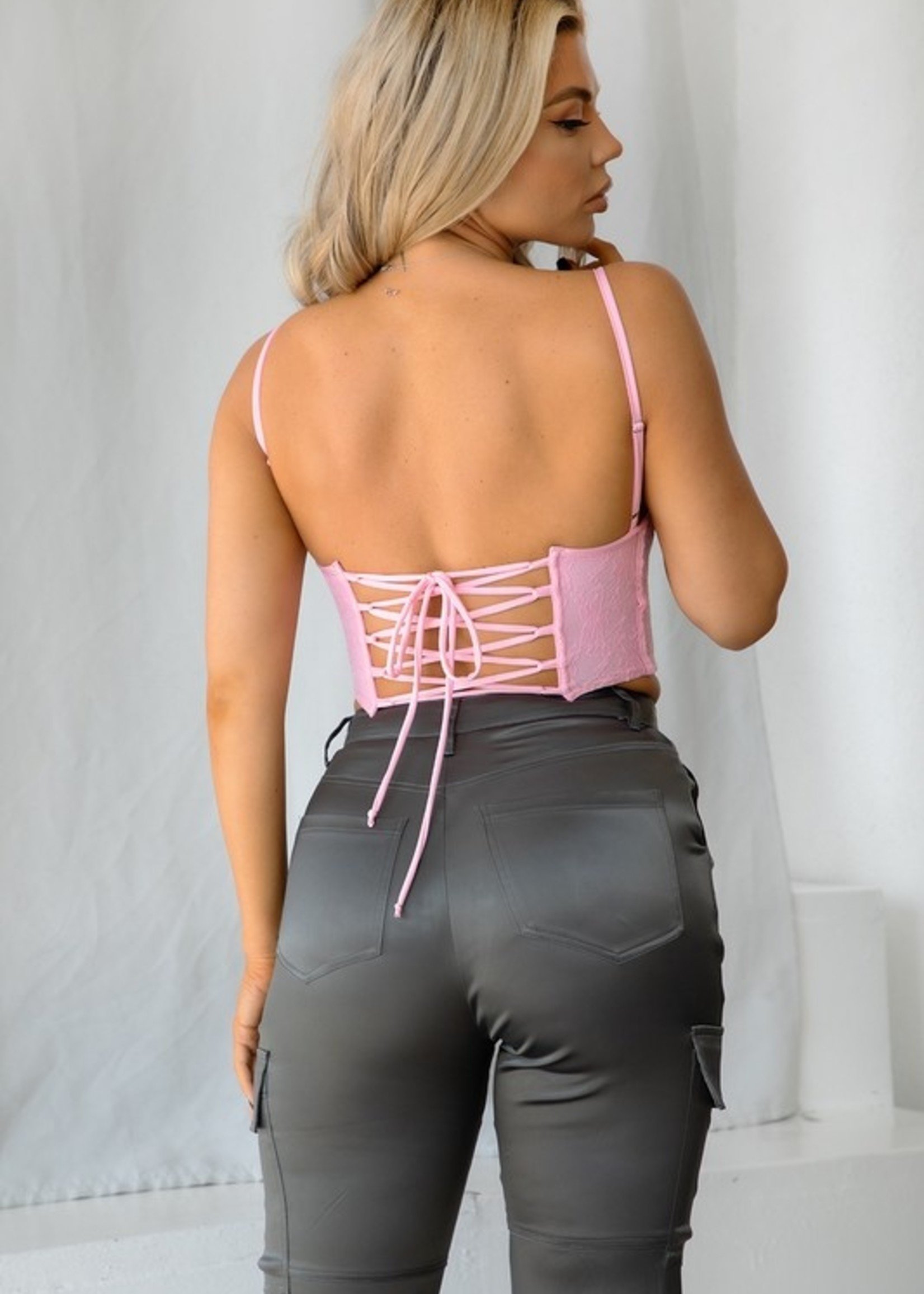 Lace Up Wide Strap Satin Corset Top