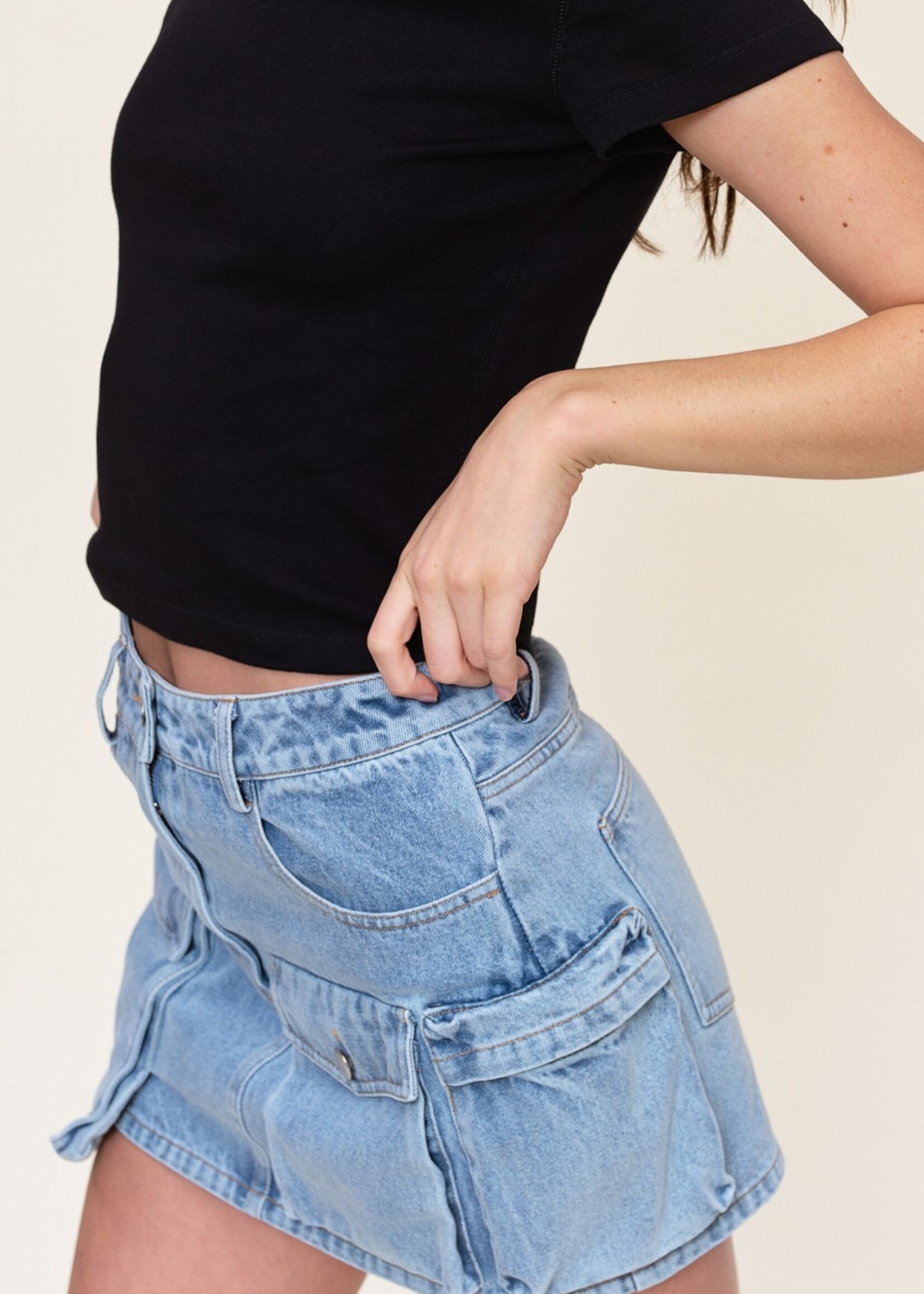 Denim Cargo Mini Skirt