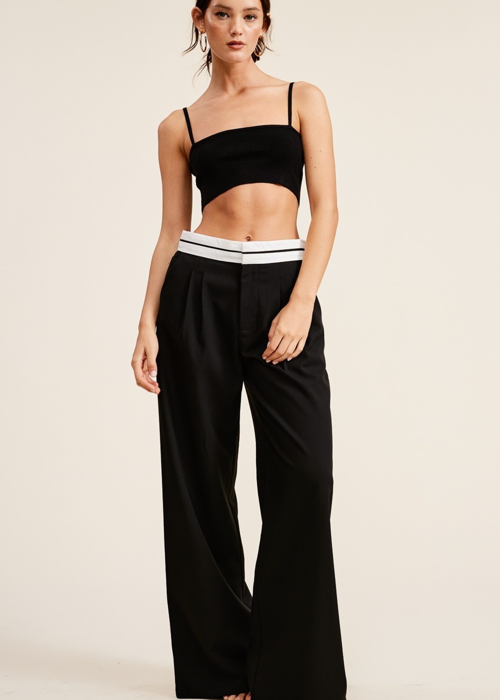 Contrast Waistband Trousers - Pretty Little Things