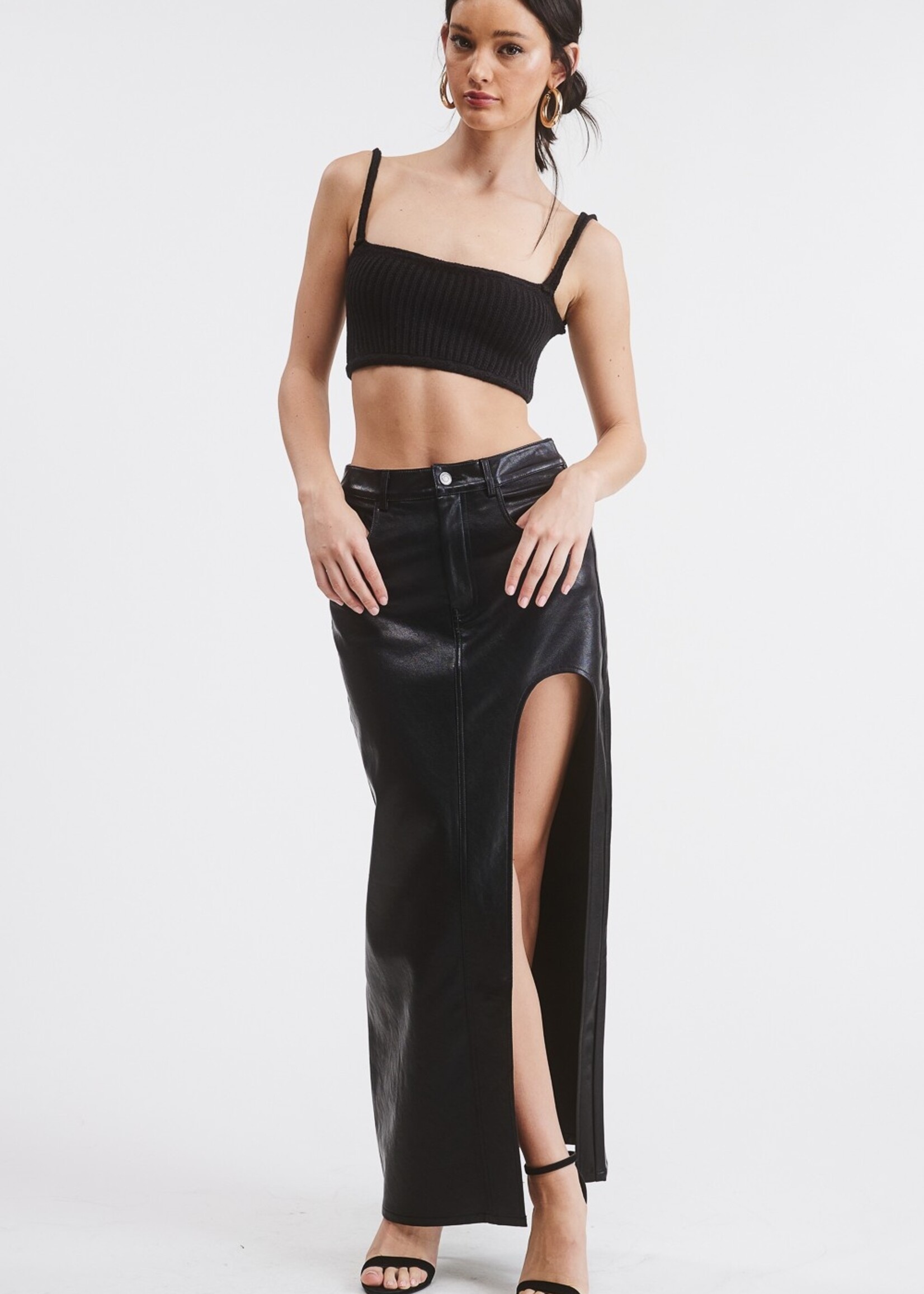 Arched Leather Maxi Skirt