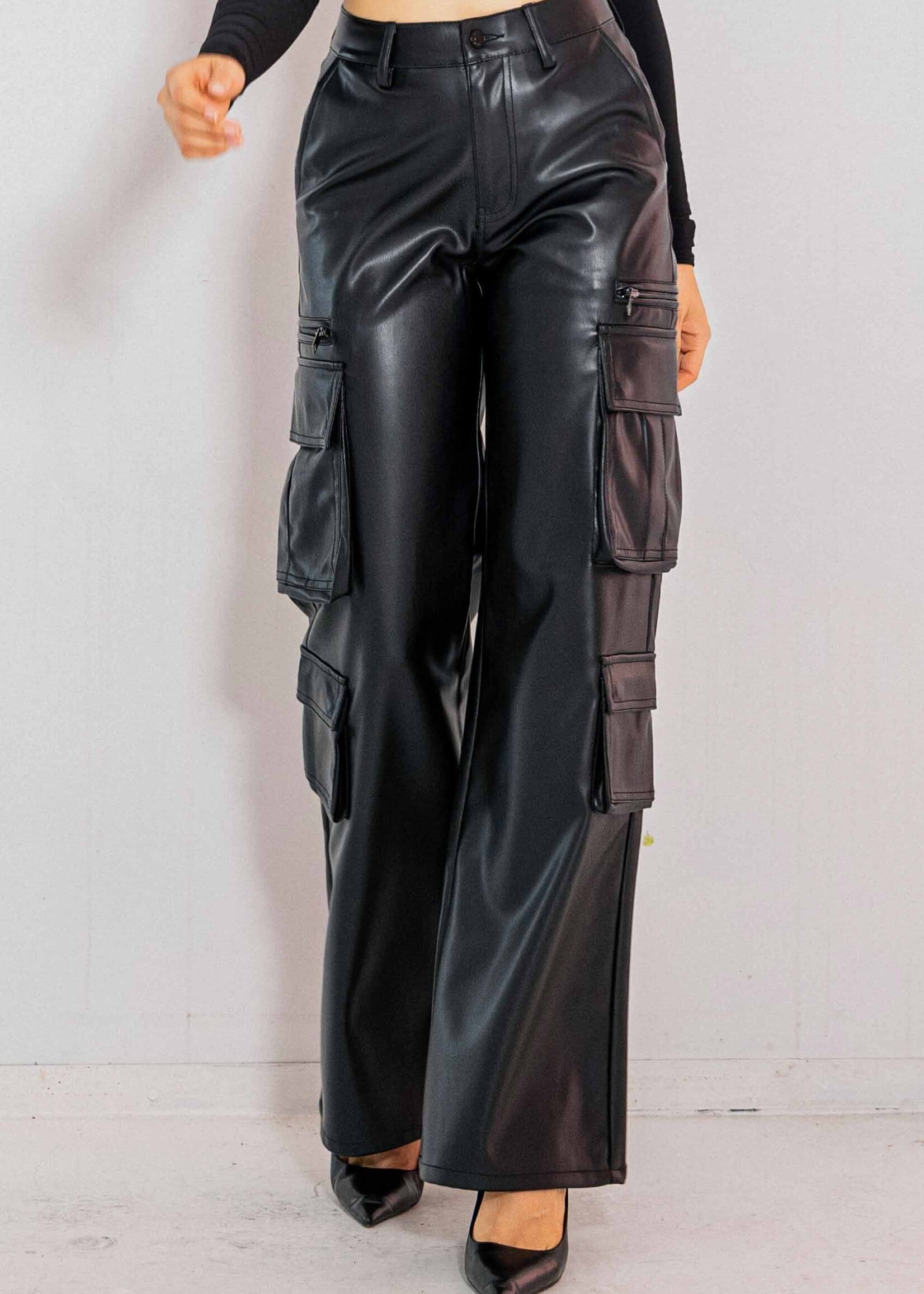 Vegan Leather Cargo Pants