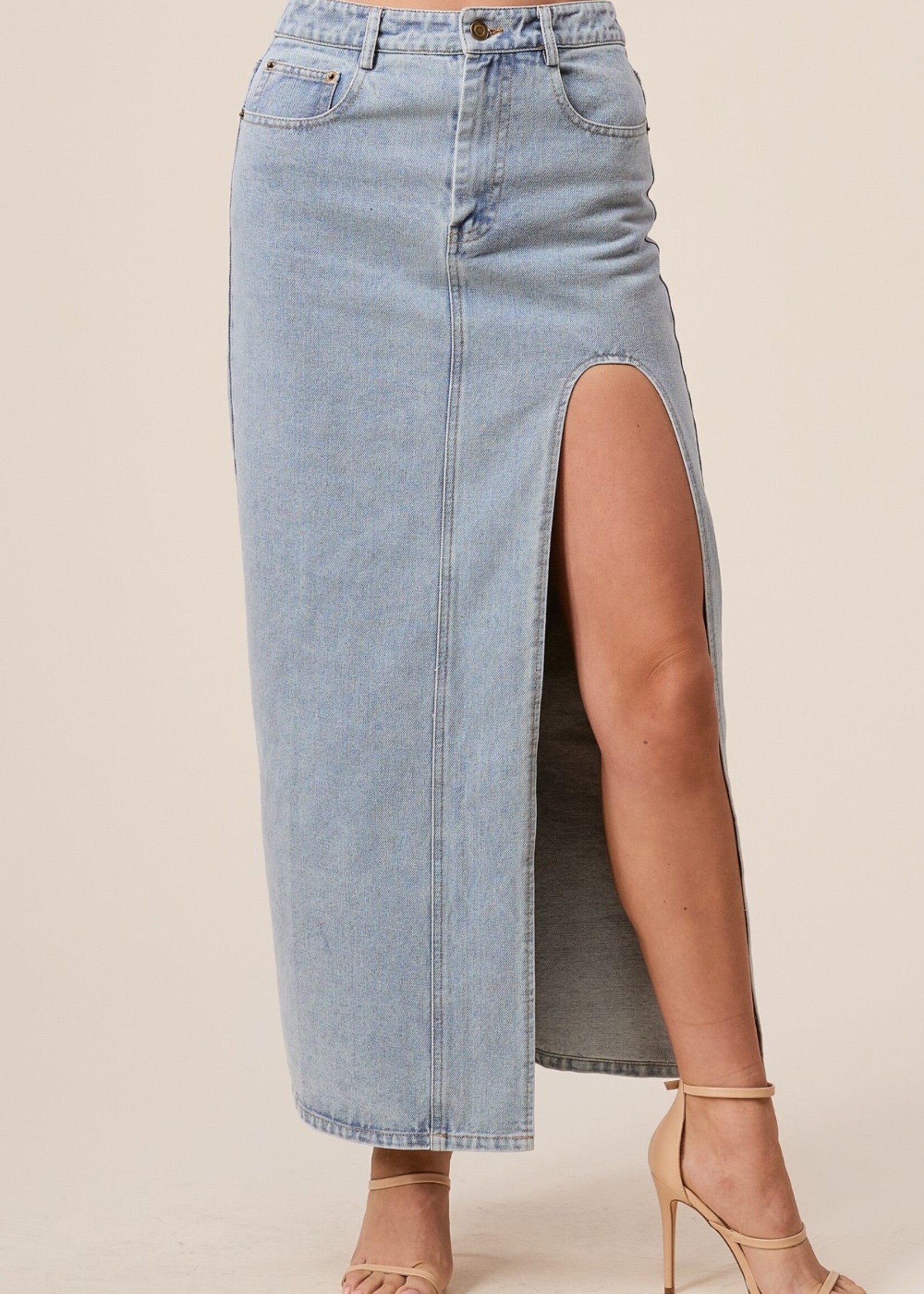 Arched Denim Maxi Skirt