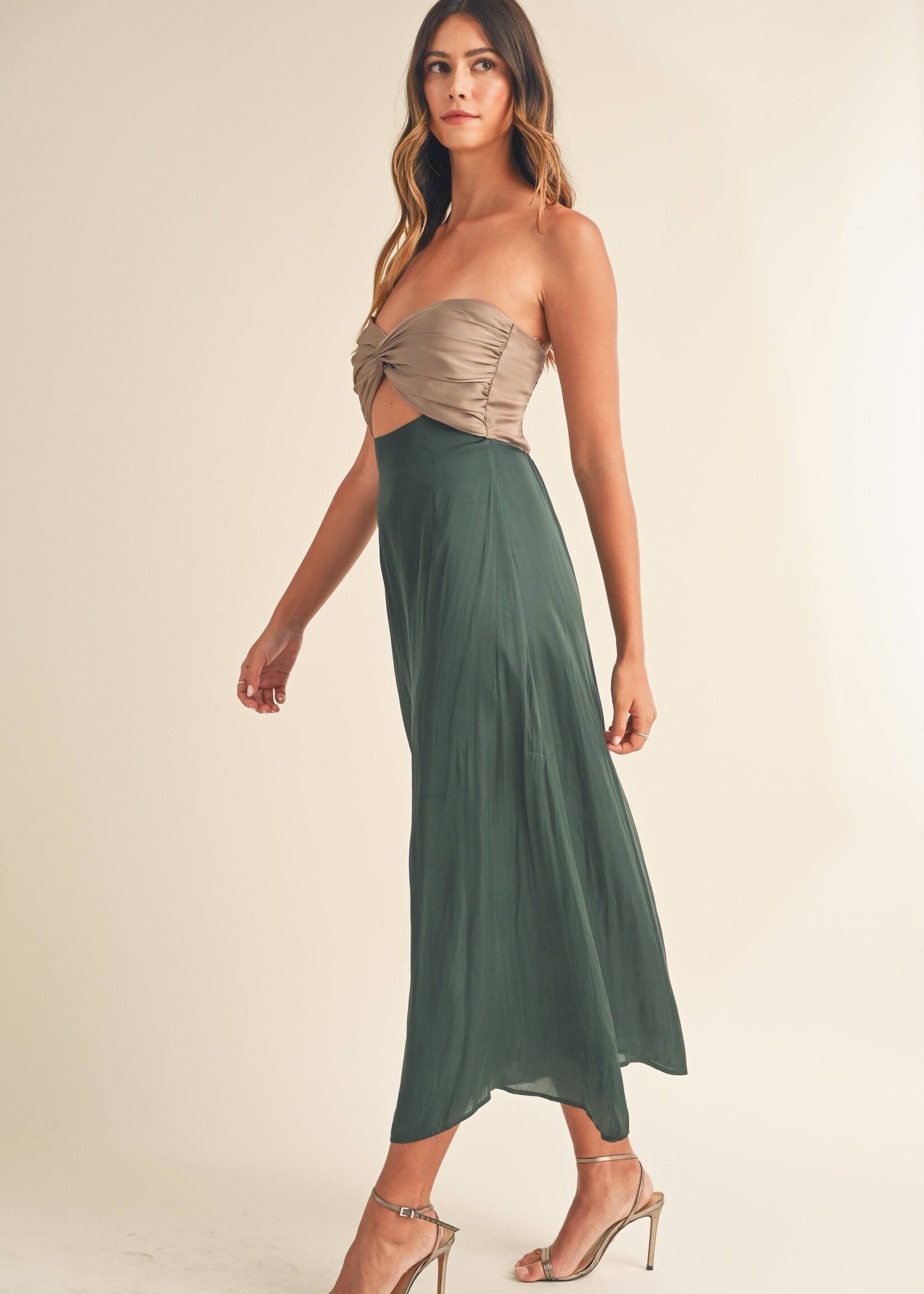 Two Tone Strapless Midi Dress